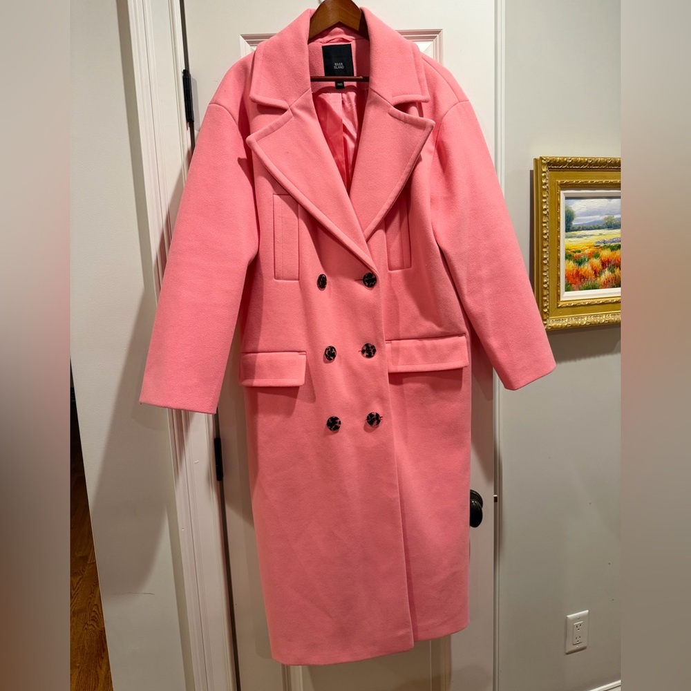River Island Pink Double-Breasted Long Trench Coat